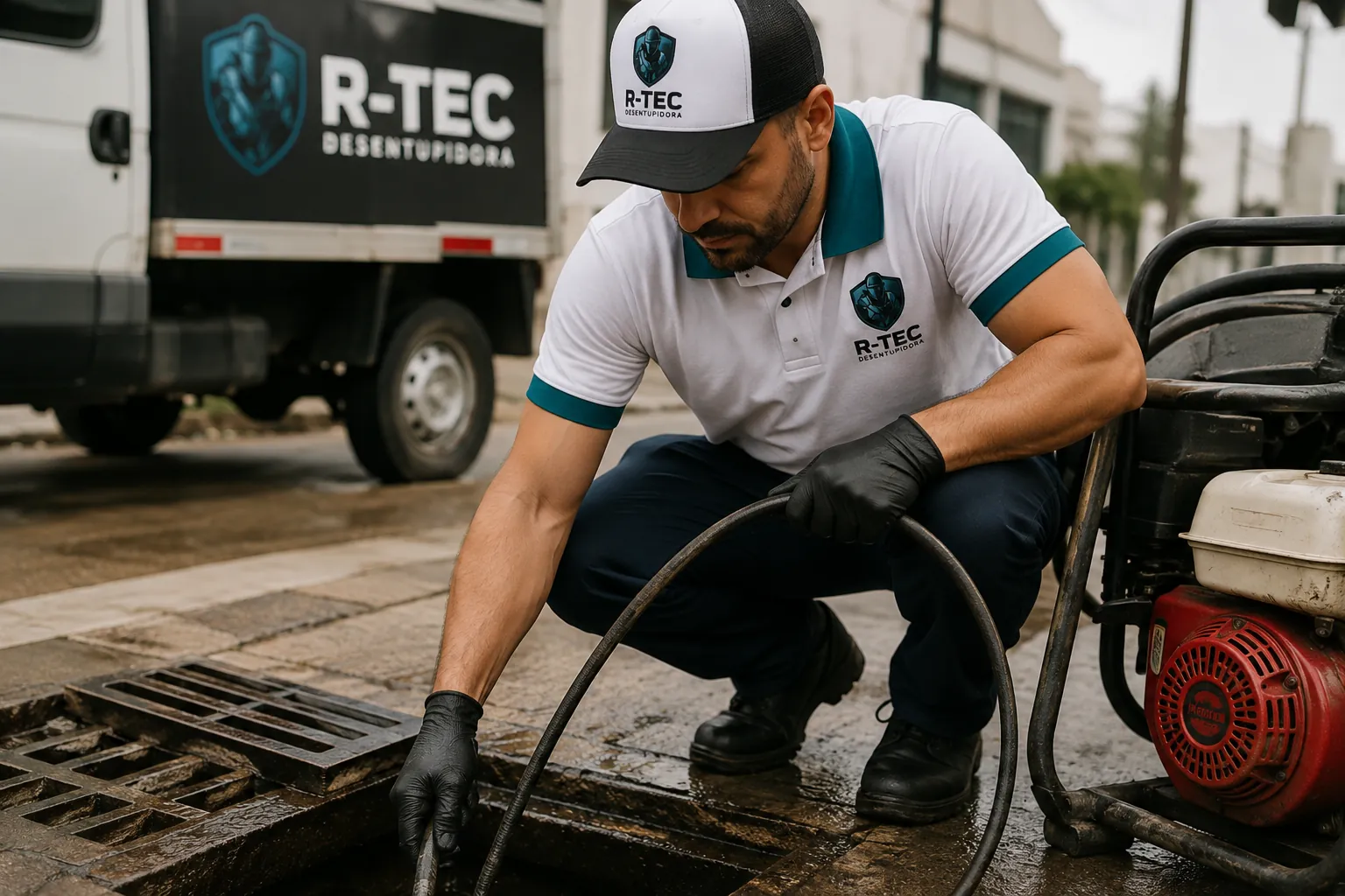 Limpeza e desobstrução de rede de esgoto