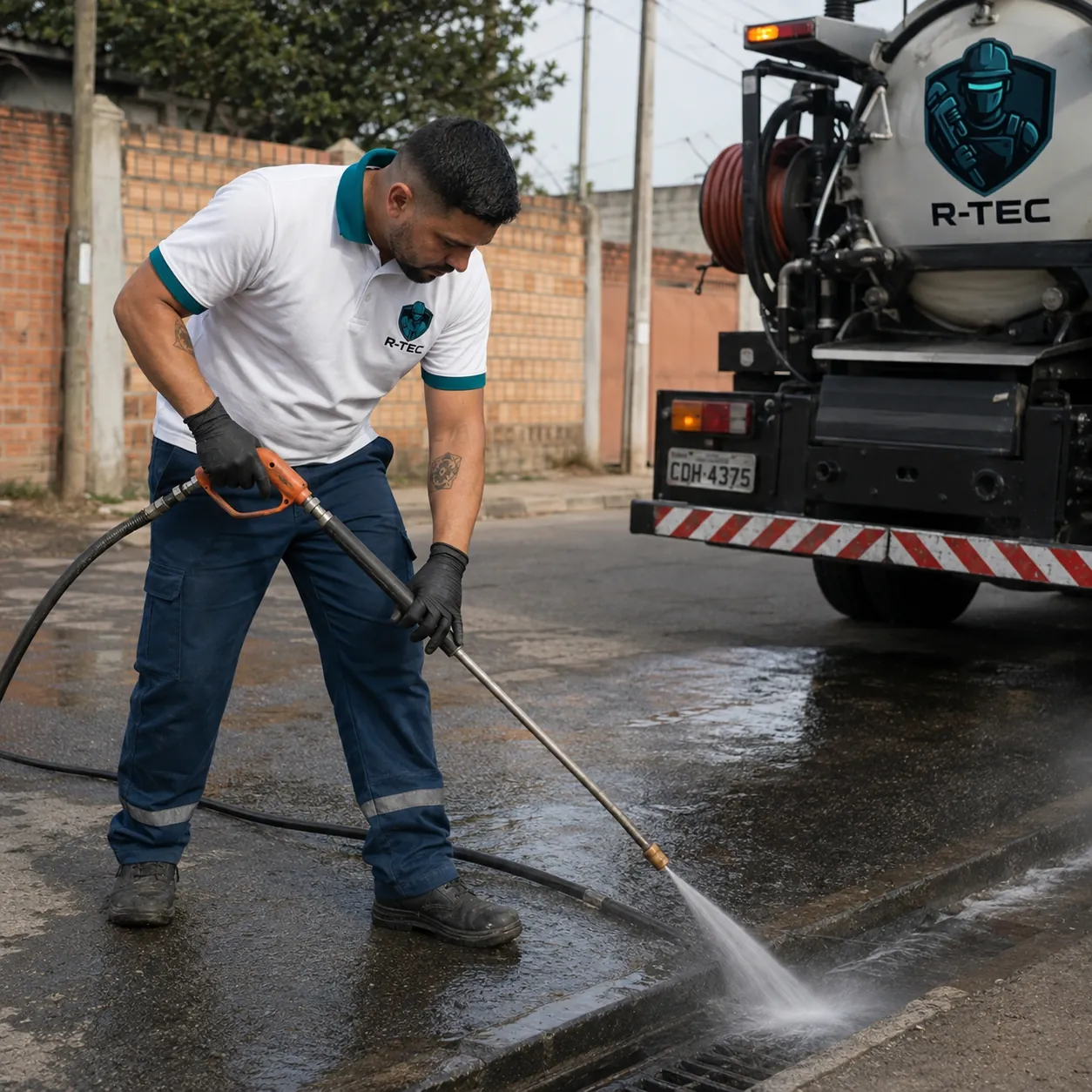 Hidrojateamento de tubulação com alta pressão